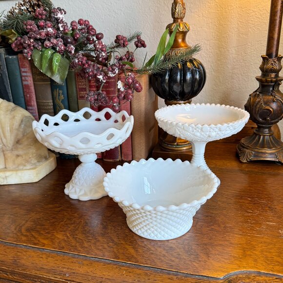 3 Vintage Milk Glass Candy Dishes - Picture 3 of 15